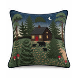 Moonlit Bear Cabin Forest Quilted Pillow Cover