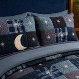 H.PAI Midnight Star Quilted 3-Piece Bedding Set – Dark Americana Quilted Bedding With Matching Pillow Shams