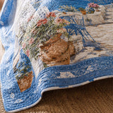 H.PAI Mediterranean Garden Quilted 3-Piece Bedding Set – Luxury Quilted Bedding with Matching Pillow Shams
