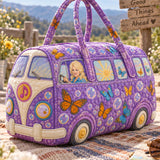 Retro Country Music Butterfly Van Quilted Duffle Bag