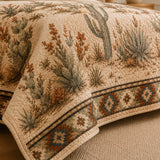 H.PAI Desert Cactus Quilted 3-Piece Bedding Set – Natural Farmhouse Quilted Bedding with Matching Pillow Shams