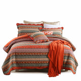 Rust Orange Bohemian Striped Patchwork Quilted 3‑Piece Bedding Set
