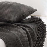 Textured Fringe Knitted Throw Blanket & Pillow Cover Set