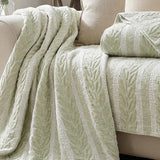 Fresh Green Leaf Vertical Stripe Quilted Bedspread Cotton Puff Quilt Blanket