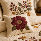 H.PAI Vintage Floral Quilted 3-Piece Bedding Set – Luxury Quilted Bedding with Matching Pillow Shams