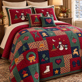 Christmas Snowman Patchwork Quilted 3-Piece Bedding Set