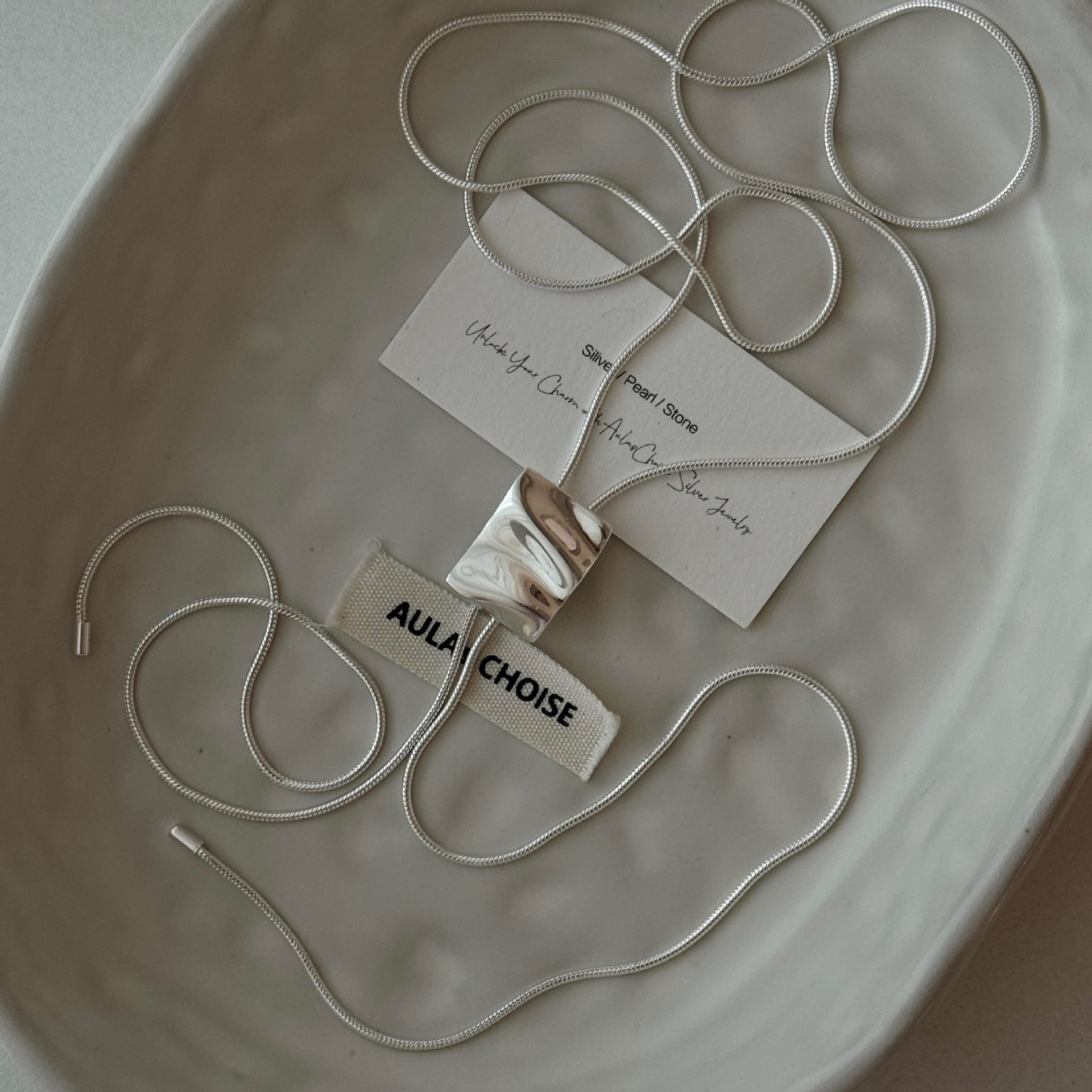 S925 sterling silver ripple square pull-out sweater chain