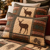 Rustic Christmas Deer & Plaid Quilted 3-Piece Bedding Set
