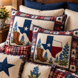 Texas Longhorn Bluebonnet Star Patchwork Quilted 3-Piece Bedding Set