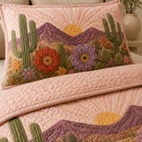 H.PAI Desert Cactus Floral Quilted 3-Piece Bedding Set – Rustic Southwestern Quilted Bedding with Matching Pillow Shams
