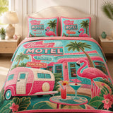 H.PAI Flamingo Motel Tropical Paradise Quilted 3-Piece Bedding Set