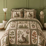 Woodland Rabbit Quilted 3-Piece Bedding Set – Classic Americana Quilted Bedding With Matching Pillow Shams