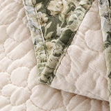 Sage Floral Patchwork Embroidered 100% Cotton Quilted 3-Piece Bedding Set