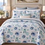 Coastal Marine Life Reversible 100% Cotton Quilted 3-Piece Bedding Set