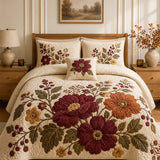 H.PAI Vintage Floral Quilted 3-Piece Bedding Set – Luxury Quilted Bedding with Matching Pillow Shams