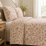 H.PAI Blush Wildflower Garden Quilted 3-Piece Bedding Set