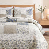 Blue Meadow Patchwork Quilted 3-Piece Bedding Set