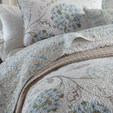 Light Blue Hydrangea Floral Print Quilted 3‑Piece Bedding Set