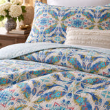 Pastel Blue Botanical Medallion Reversible 100% Cotton Quilted Bedding Set