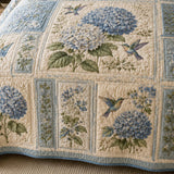 Blue Hydrangea Quilted 3-Piece Bedding Set – Classic Americana Quilted Bedding With Matching Pillow Shams