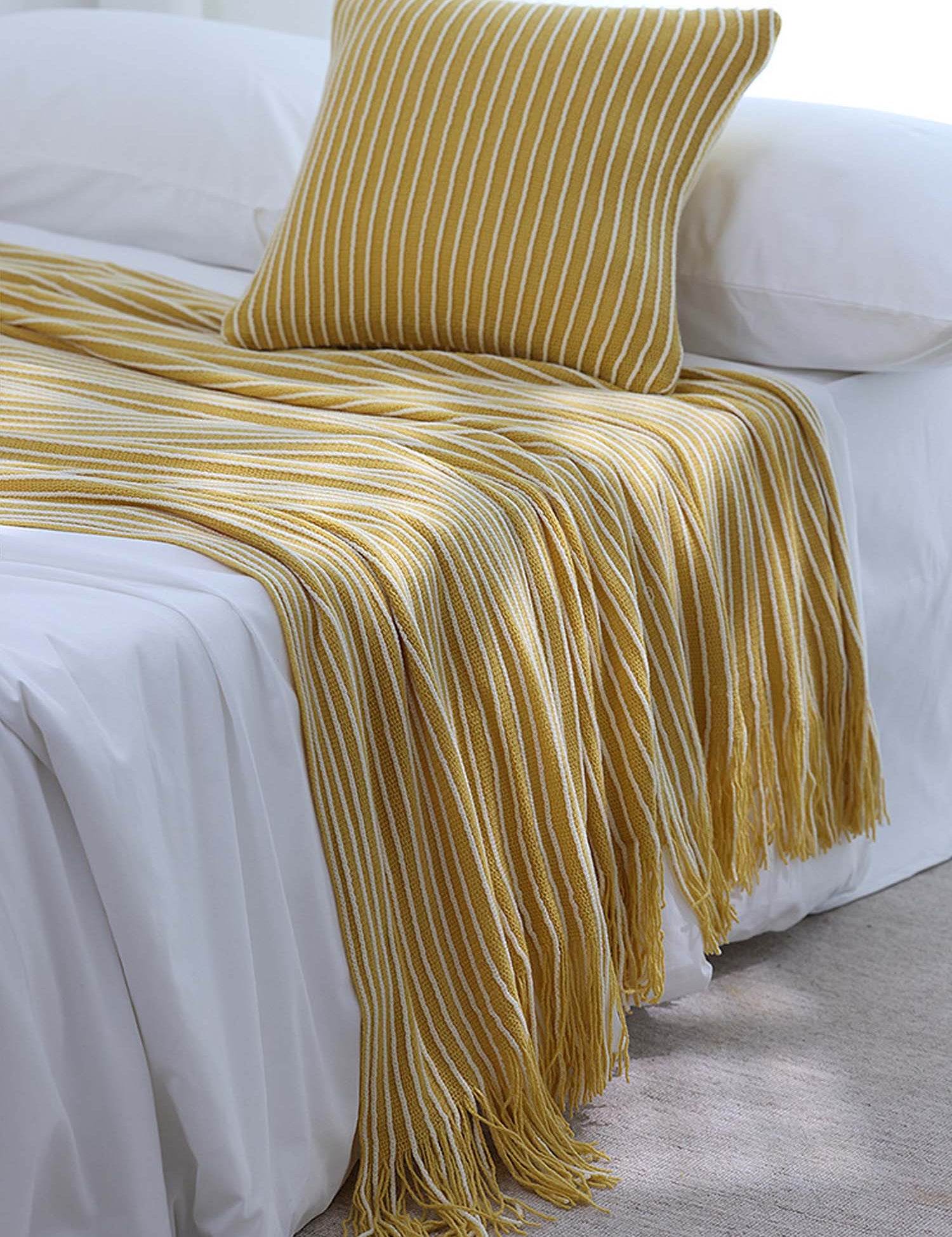 Classic Stripe Knitted Throw Blanket & Pillow Cover Set