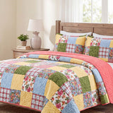 Cottage Rose Patchwork Quilted 3-Piece Bedding Set