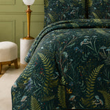 H.PAI Enchanted Forest Mushroom Quilted 3-Piece Bedding Set – Dark Botanical Quilted Bedding With Matching Pillow Shams