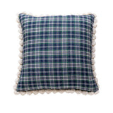 Navy Green Plaid Pom Pom Throw Pillow Cover