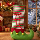 Elf Christmas Stocking, Striped Xmas Hanging Stocking