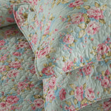 Vintage Rose Floral Print Quilted 3‑Piece Bedding Set