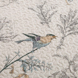 Cottage Style Nature Bird Floral Foliage Quilted 3‑Piece Bedding Set