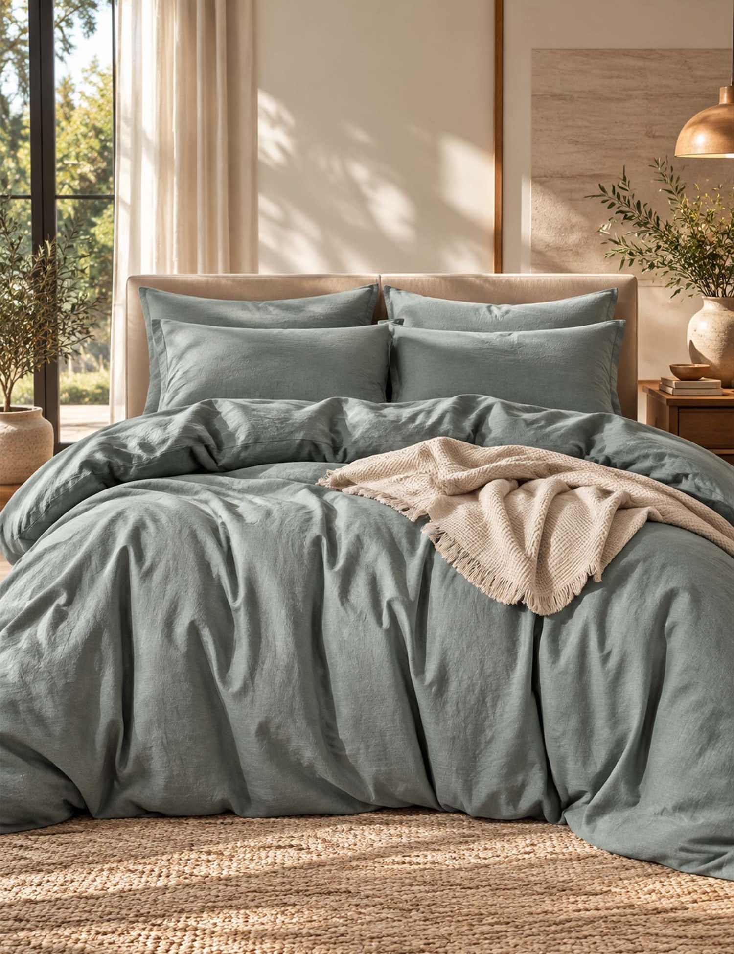 Solid Color Cotton 3-Piece Duvet Cover Bedding Set