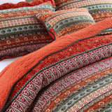Rust Orange Bohemian Striped Patchwork Quilted 3‑Piece Bedding Set