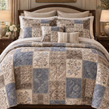 Vintage Blue Botanical Patchwork Quilted 3-Piece Bedding Set