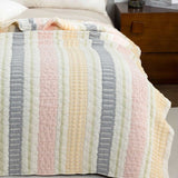Pastel Multicolor Vertical Stripe Quilted Bedspread Cotton Puff Quilt Blanket
