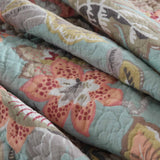 Teal Blue Vintage Garden Harvest Floral Patchwork Quilted 3‑Piece Bedding Set
