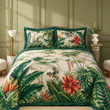 H.PAI Tropical Botanical Quilted 3-Piece Bedding Set – Luxury Quilted Bedding with Matching Pillow Shams