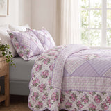 Lavender Rose Patchwork Quilted 3-Piece Bedding Set