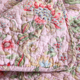 Soft Pink Country Botanical Floral Print Quilted 3‑Piece Bedding Set