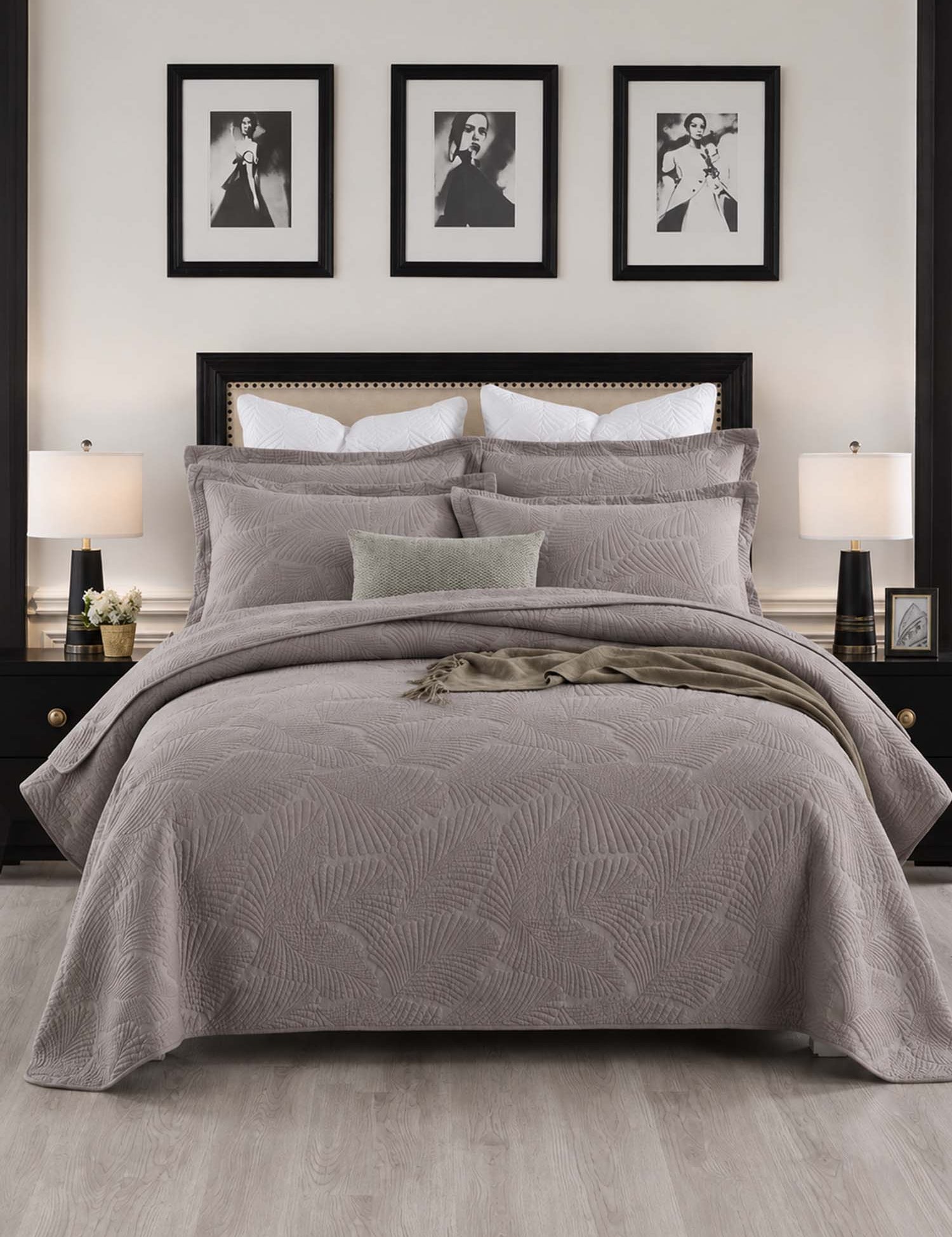 Leaf Texture Quilted 3-Piece Bedding Set