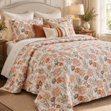 Coastal Seashell Coral Print Quilted 3-Piece Bedding Set