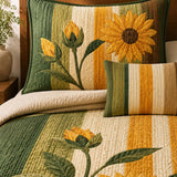 H.PAI Sunflower Stripe Garden Quilted 3-Piece Bedding Set