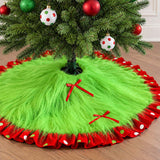 Whimsical Green Faux Fur Christmas Tree Skirt With Red Polka Dot Ruffle