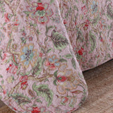 Soft Pink Country Botanical Floral Print Quilted 3‑Piece Bedding Set