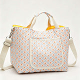 Quilted Floral Diaper Bag Tote with Shoulder Strap - Lightweight Crossbody Storage Bag
