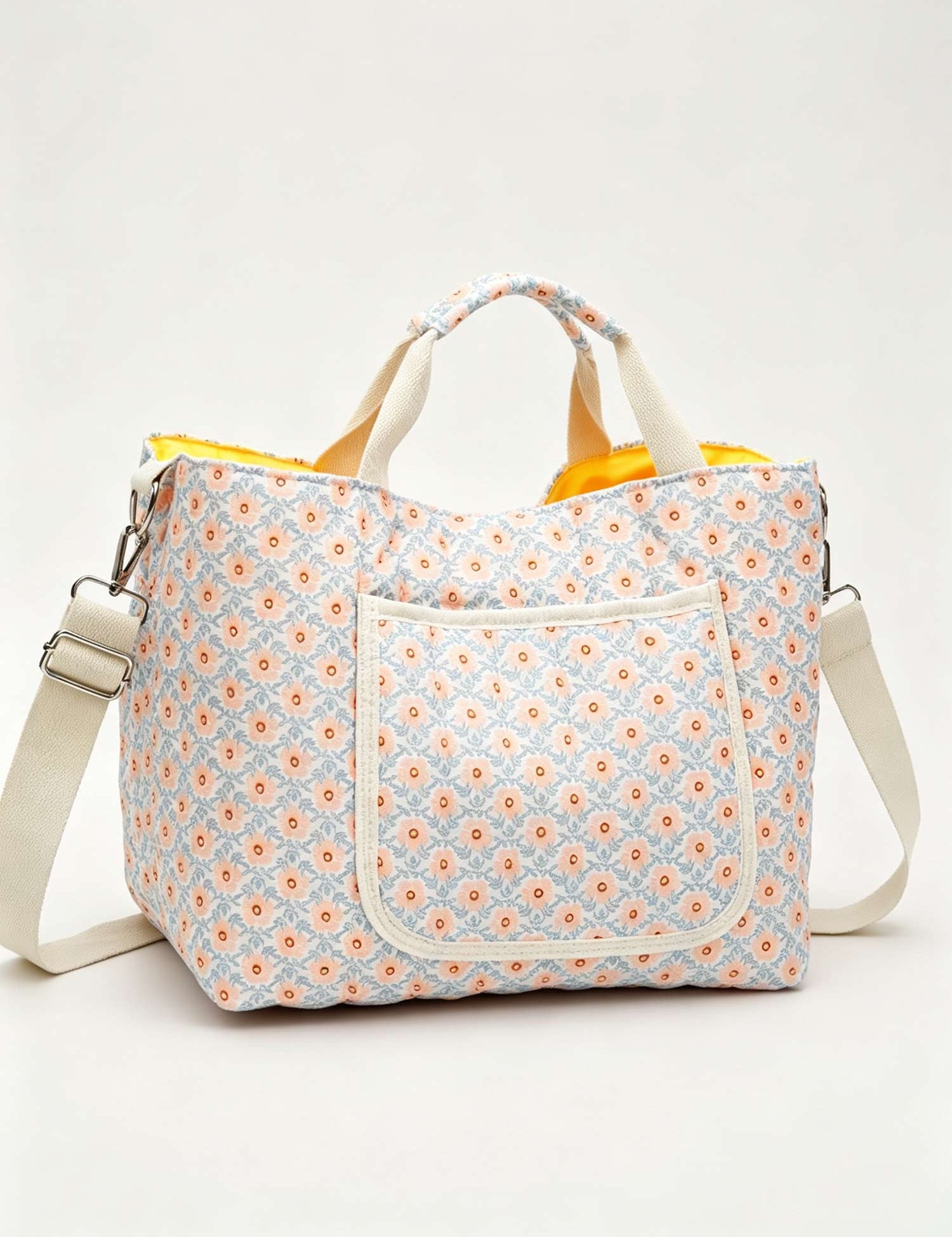 Quilted Floral Diaper Tote Bag