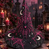 Midnight Spiderweb Moon Gothic Handcrafted Quilted Witch Hat