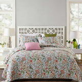 Light Blue Country Garden Floral Print Quilted 3‑Piece Bedding Set