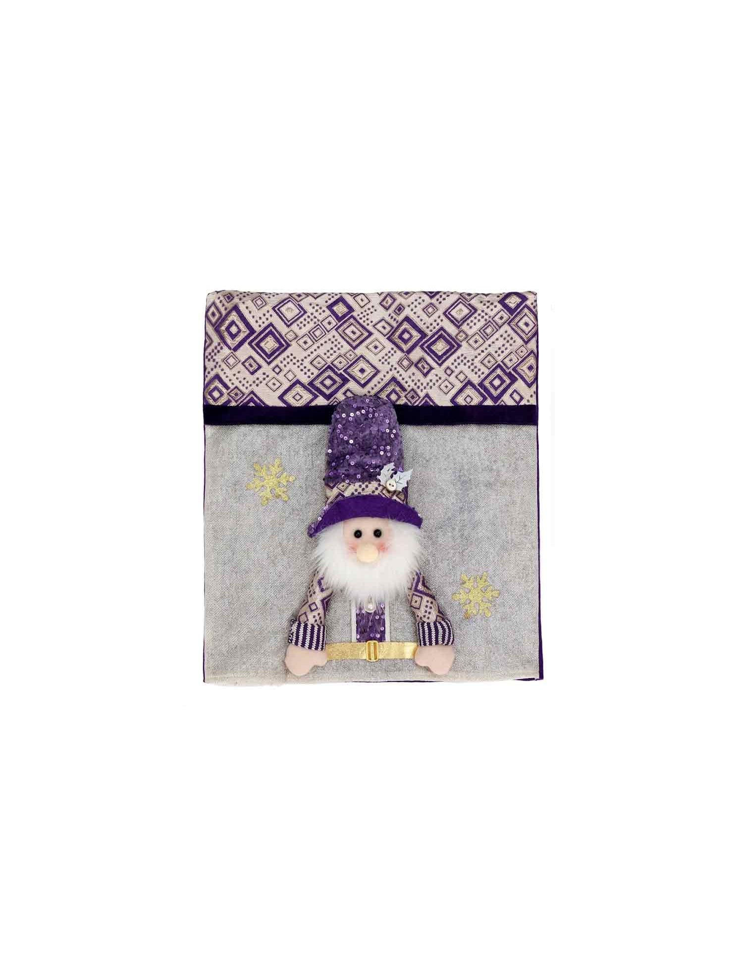 Purple Sequin Christmas Chair Back Covers, Gnome Snowman Reindeer Xmas Dining Chair Slipcovers