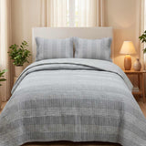 Minimalist Grey Stripe Quilted 3‑Piece Bedding Set
